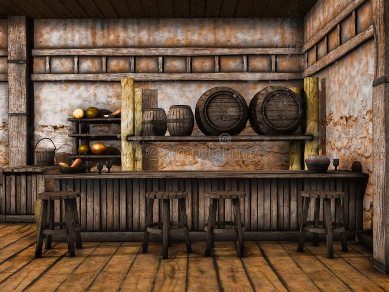 Tavern bar with barrels