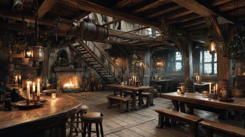 Tavern with barrels and stairs